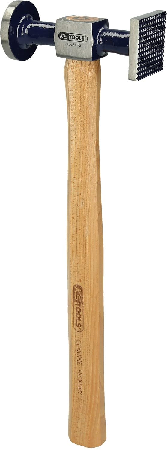 KS TOOLS 140.2132 Marteau à Retreindre, Panne Plate Quadrillée Brute,En Acier Poli, Manche Hickor