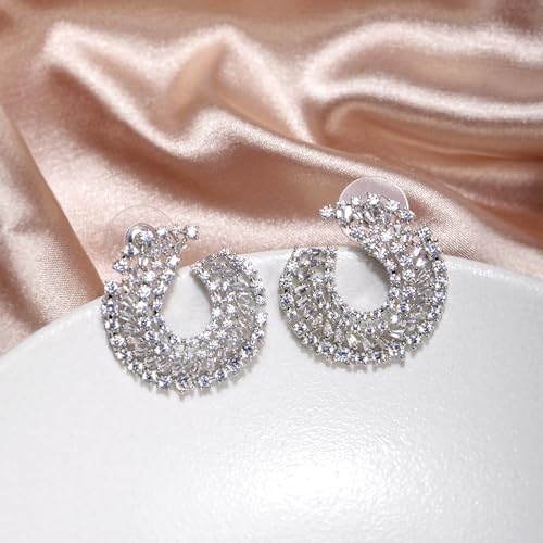 Large Round Gold Crystal Earrings for Women Sterling Silver Hypoallergenic Big Cubic Zirconia Rhinestone Hoop Earrings Jewelry for Wife Mom Her3