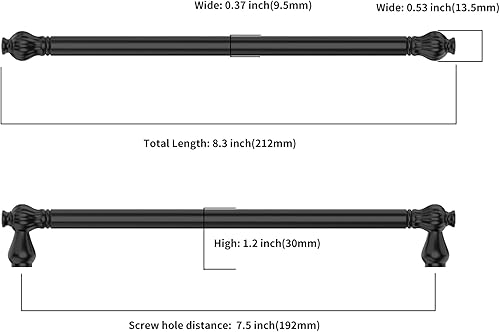 Miniatura 3 de Asidrama Paquete de 10 manijas de gabinete de cocina color negro mate de 7.5 pulgadas (7.559 in), tiradores de gabinete, accesorios de gabinete de