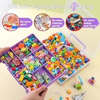 Douorgan Toy Storage Organizer for Lego Stackable Organizer Bins Portable Organizer Containers Storage Box Plastic Case for Bead Bracelet Making DIY Jewelry Nail Charms (Purple)