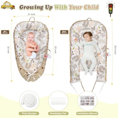 Baby Lounger for Newborn - Portable Infant Seat with Breathable Cover, Adjustable Cotton Bed for Floor Play & Travel | Newborn Essentials Gift 0-24M - Thumbnail 3