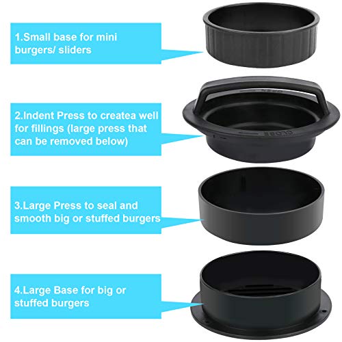 Hahayoo 3 In 1 Stuffed Burger Press Patty Maker Rings Molds Kit, Non Stick Stuffer Hamburger Press Patty Maker - With 100 Pcs Wax Hamburger Patty Paper, Sausage Patty Press For Slider/Pattie/Grilling #TOP2