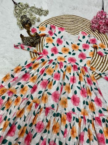 Image of Women's Printed Hakoba Maxi Dress -Cotton Lace Embroidered Sleeveless Boho Beach Dress with Flared Hem, Breathable & Elegant for Casual