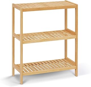 HLXZN 3-Tier Bamboo Freestanding Shelf Unit, Multifunctional Small Bookshelf Bookcase for Bathroom, Kitchen, Living Room, Office