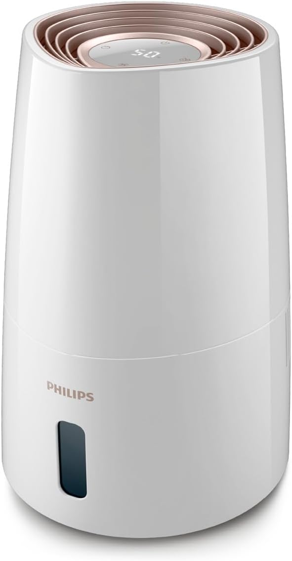 Philips Evaporative Humidifier 3000 Series, NanoCloud Tech, 99.97% Less Bacteria, 300ml/h, 3 Speeds, Sleep Mode, Ultra-Quiet (33dB), Humidity Sensor, Timer, 3L Tank, Covers 45m², White (HU3916/10)