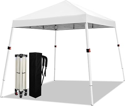 WEIZE 10x10 Slant Legs Pop Up Canopy Tent, 1-Button Push Setup Canopy Tent, Adjustable Height Instant Portable Shelter, Protable Backpack, Easy Outdoor Sun Shade for Events, 8x8 Top, White