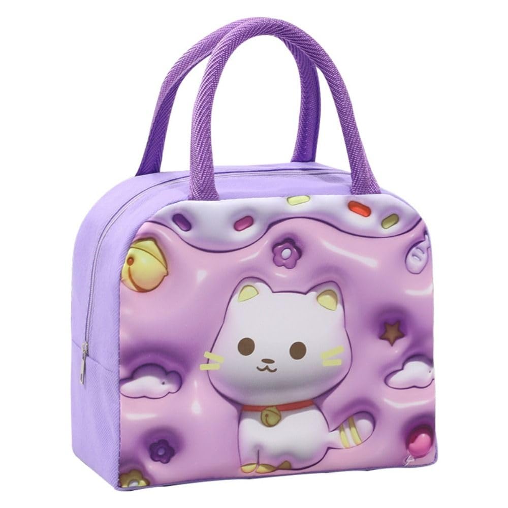 Insulated Lunch Box Expansion Large Capacity CD Stereoscopic Bag Thermal Purple
