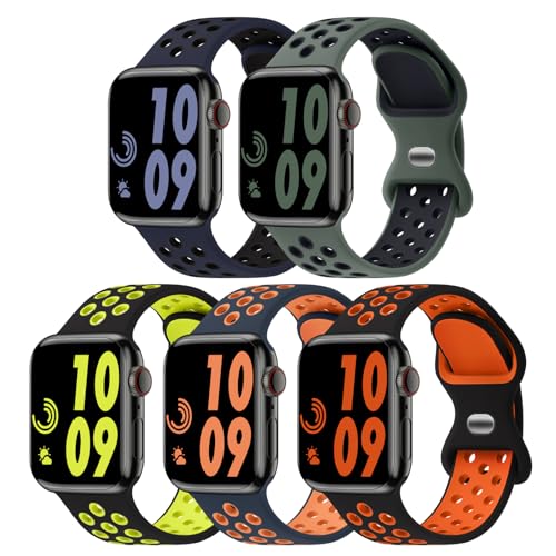 5 Pack Sport Bands Compatible with Apple Watch Band 44mm 45mm 46mm 42mm 41mm 40mm 38mm 49mm for Men Women, Breathable Silicone Wrist Strap for iWatch Series 11 10 9 8 7 6 5 4 3 2 1 SE3 2 1 Ultra3 2 1 by Honeystraper - Used condition - US$10.19