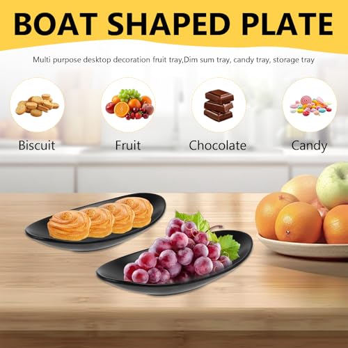 2 Stück Schlüsselschale Schwarze Schmucktablett Oval Schmuckschale Deko Flur Bowl Dekoschal Dessertschale Obstschale Salatschüssel Schale,Tablett Schwarz für Schlüssel Schmuck Münzen(21 x 11 cm)