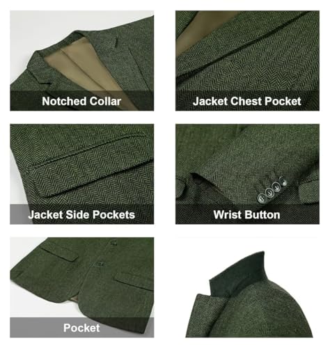 Retro Tweed Men's Suit Jackets Herringbone Slim Fit Sport Coats Blazer Prom Business Casual Wedding Blazers Men Tux Jacket4