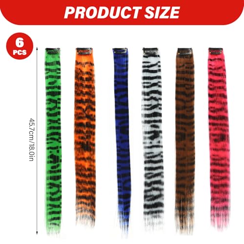 Extensiones de cabello sintéticas lisas con clips y estampado de cola de mapache (18") 4
