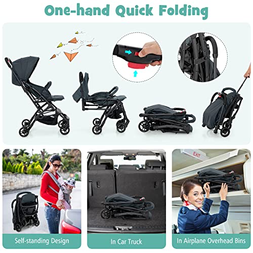 Baby Joy Lightweight Baby Stroller, Compact Travel Stroller For Airplane, Easy One-Hand Fold, High Landscape Infant Toddler Stroller With Adjustable Canopy/Backrest/Footrest, Storage Basket (Black) #TOP4