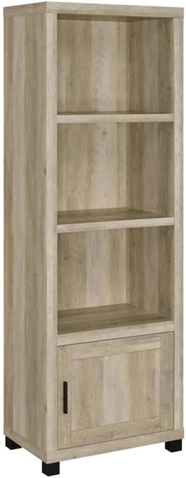 Pemberly Row 3-Shelf Transitional Wood Media Tower, Antique Pine Finish, 70.75 in H x 23.5 in W x 15.5 in D, Vertical Entertainment Storage for Media, Books, Electronics, Rustic Living Room Furniture
