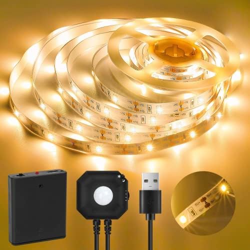 HOUHUI Motion Sensor led Strip Lights,3M/9.84FT Motion Activated Under Bed Light,LED Under Cabinet Lights with Automatic Shut-Off Timer,5V USB Powerd Flexible LED Bed Strip for Bedroom,Stairs,Hallway