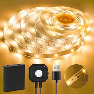 HOUHUI Motion Sensor led Strip Lights,3M/9.84FT Motion Activated Under Bed Light,LED Under Cabinet Lights with Automatic Shut-Off Timer,5V USB Powerd Flexible LED Bed Strip for Bedroom,Stairs,Hallway