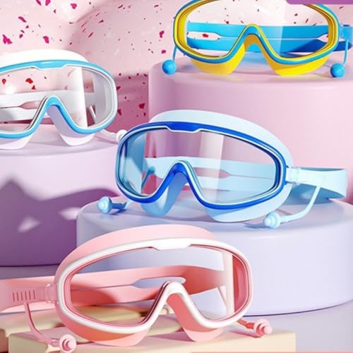 Image of Polyvinyl Chloride Swimming Goggles proffesional for kids anti fog with ear plug and nose clip.box packed fits 4-16 years boys and Girl (Blue Yellow)