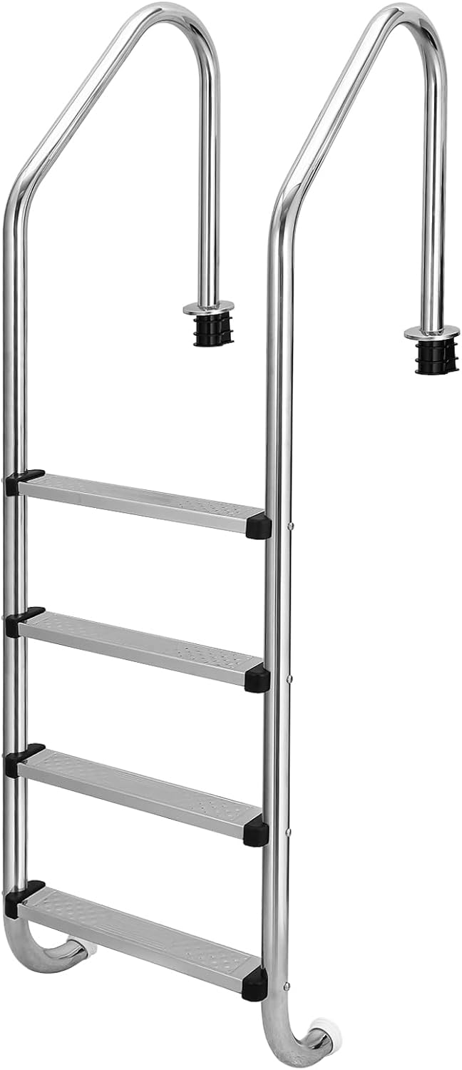 Gravee 4 Step Pool Pedal Ladder, 304 Stainless Steel Swimming Pool Ladder, for Above Ground Pools Stair Entry System, Non-Slip, with Handrails