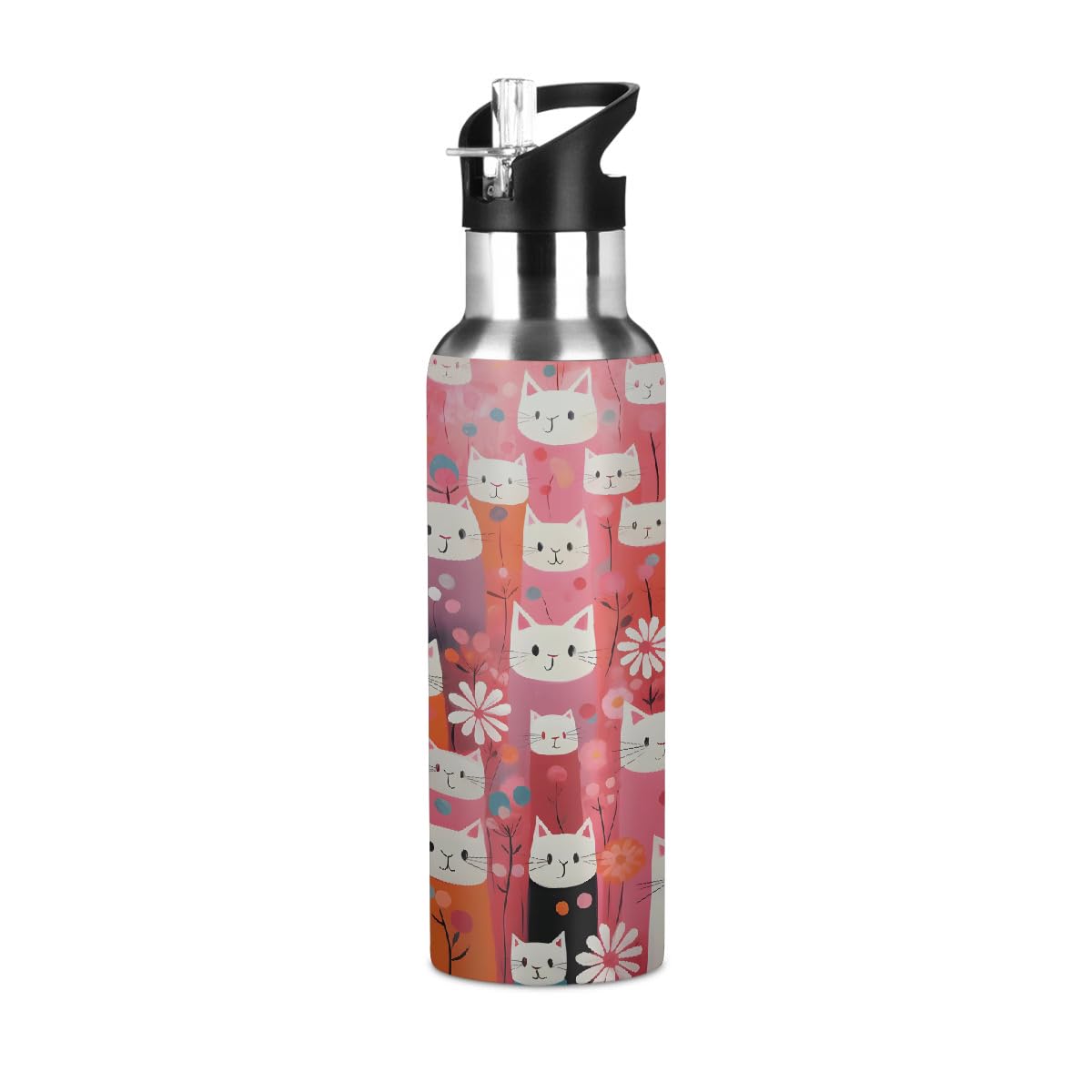 Mexpekil 20oz Thermal Flask, Cat Flower Stainless Steel Insulated Water Bottle with Straw, Leakproof Sports Bottle for Gym, Travel, Workouts โ image 1