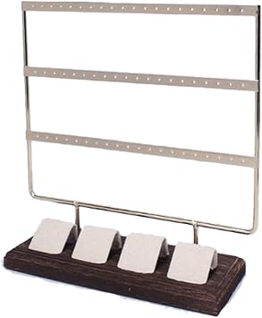 Towel Bar Earring Holder 3-tier Ear Bracelet Display Rack Stand Display Holder Hanger Rack Tower with Wood White