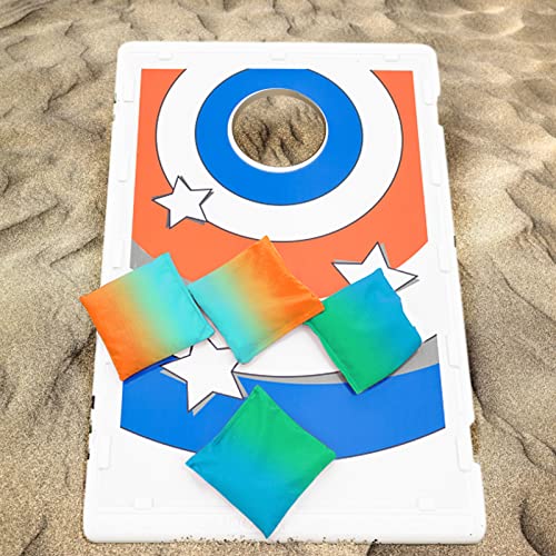 Slashome Weather Resistant Cornhole Bags, Gradient Duckcloth Bean Bags Set Of 8 Regulation Professional Cornhole Beans Bags For Outdoor Cornhole Toss Game, Includes Tote Bag (Blue/Green-Orange/Green) #TOP2