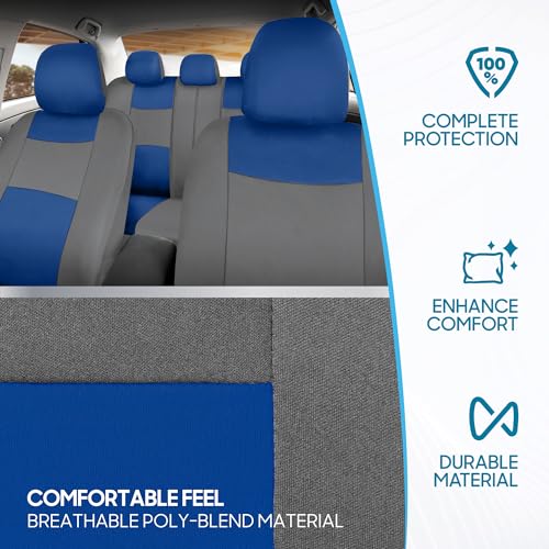 Image of BDK PolyPro Car Seat Covers Full Set in Blue & Gray - Front and Rear Split Bench Seat Covers for Cars, Easy to Install Car Seat Cover Set, Car Accessories for Auto Trucks Van SUV