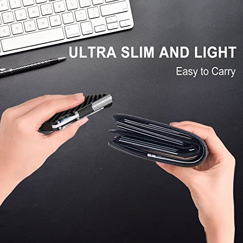 Image of Slim Wallet for Men, Metal Money Clip Wallet, RFID Blocking Minimalist Wallet, Pocket Cash Credit Card Holder for Men (Old Elastic, Carbon Fiber)