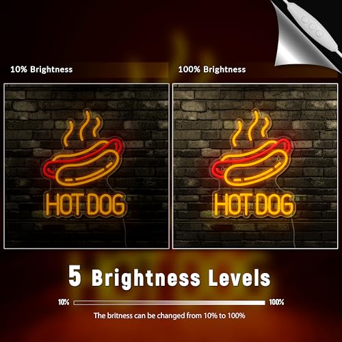Image of Hot Dog Neon Sign LED Light for Wall Decor, Hot Dog Shop, Restaurant, Man Cave, 13.8x10.6 inches, Red and Yellow, Acrylic