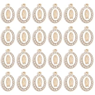 LiHan1028 60pcs Virgin Mary Charms Medal Enamel Alloy Rhinestones Our Lady of Guadalupe Crucifix Connection for Jewelry Making (Golden)