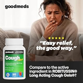 GoodMeds Cough Relief for Adults Softgels Dextromethorphan HBr (DXM) 15mg 8Hour, Non-Drowsy, Long-Lasting Bronchial Suppressant for Dry Cough and Chest Congestion (120 Count)