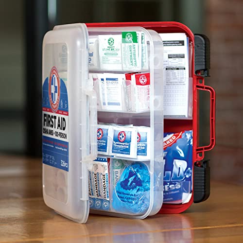 First Aid Kit Hard Red Case 326 Pieces Exceeds Osha And Ansi Guidelines 100 People - Office, Home, Car, School, Emergency, Survival, Camping, Hunting And Sports #TOP3