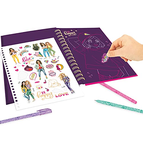 Depesche 11484 TOPModel - Neon Doodle Malbuch-Set, Ausmal-Buch mit 30 Seiten dunklem Papier und Neon-Outlines, inkl… – Bild 4