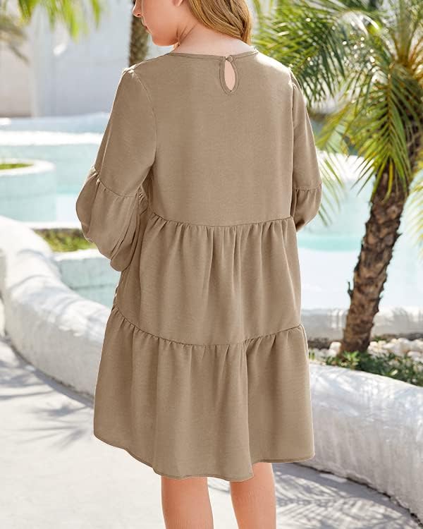 Imily Bela Girls Casual Tunic Dresses V Neck Long Short Sleeve School Party Swing Dress 5-14 Years - Image 4