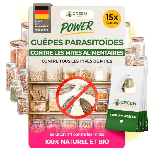 GREEN GUARDIA Guêpes parasites contre mites alimentaires — 15 cartes par paquet — alternative au piège à mites — spray