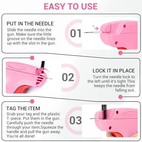 Image of Stitch Gun for Clothes - Handheld Quick Clothing Fixer - Tagging Gun for Clothing, Sewing Kit - Includes 6 Fine Needles, 1000 White & 1000 Black Fasteners (Pink Red)