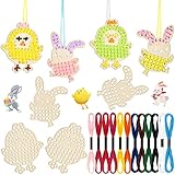 BBTO 10er Packung Ostern Kreuzstich Bastelset Osterhasen Ostereier Holz Kreuzstich Schlüsselanhänger Kinder Kreuzstich Kits Nähen Osterdeko Stickset für Bastelbedarf (Hähnchen Stil)