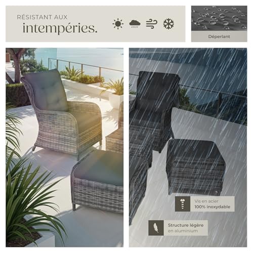 Salon de jardin TECTAKE Ensemble de fauteuils bain de soleil BENISSA amovibles pour 2 à 4 personnes avec table tâcheté - vue 7
