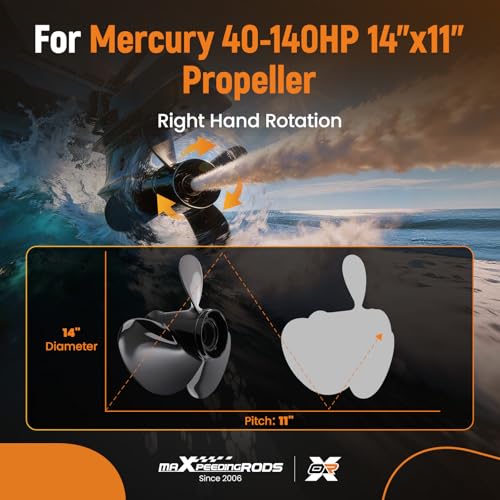 Image of maXpeedingrods Aluminum Boat Propeller for Mercury Engines | for 40-140HP, 15 Spline Tooth 3 Blades, RH, Parts No# 48-77338A45, 48-77340A45, 48-77348A45