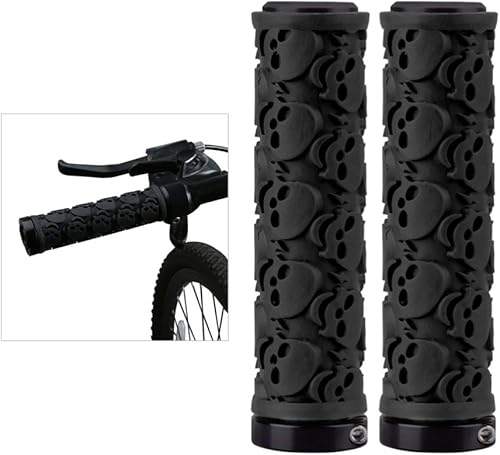 Miniatura 5 de Garneck - 1 par de empuñaduras para manillar de bicicleta, diseño de calavera, antideslizantes, de goma, accesorios para ciclismo, bicicleta de