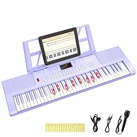 Electronic Keyboard Piano 61 Keys with LED Light, Shayson Portable Digital Pianos Music Keyboard with Microphone, Sheet Music Stand, Piano Note Stickers, Best Gift for Kids Beginners(Purple)