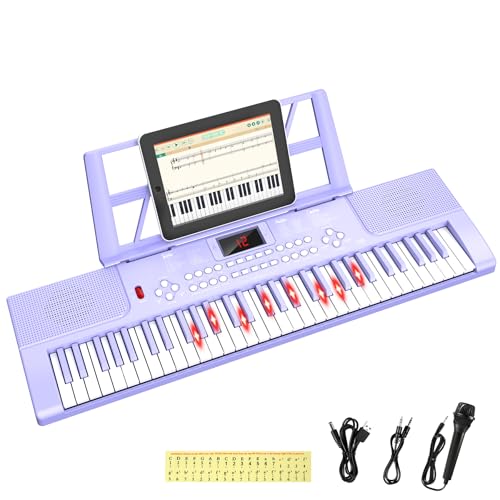 Electronic Keyboard Piano 61 Keys with LED Light, Shayson Portable Digital Pianos Music Keyboard with Microphone, Sheet Music Stand, Piano Note Stickers, Best Gift for Kids Beginners(Purple) Electronic Keyboard Piano 61 Keys with LED Light, Shayson Portable Digital Pianos Music Keyboard with Microphone, Sheet Music Stand, Piano Note Stickers, Best Gift for Kids Beginners(Purple)