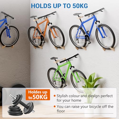 Fahrrad Wandhalterung, Holz Fahrradhalterung Wand mit 50 KG Tragkraft, Fahrrad Aufhängung für Rennrad, Mountainbike, Hybrid, Tandem