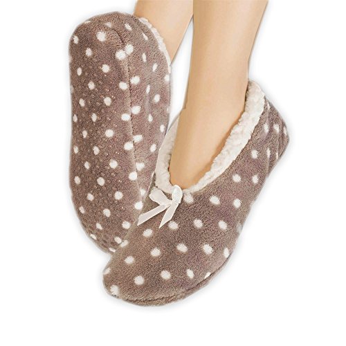 Footstar 2 Paar Kuschel-Plüsch-Ballerinas - Super Soft und Weich in Grau und Taupe 35-38