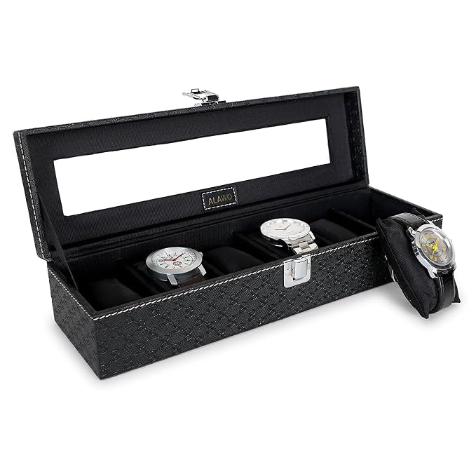 ALAWO Watch Box Organizer Holder Case with 6 slots of Watches in Transparent Display with Black Color (B0CTJVKMPZ) Amazon Price History, Amazon Price Tracker
