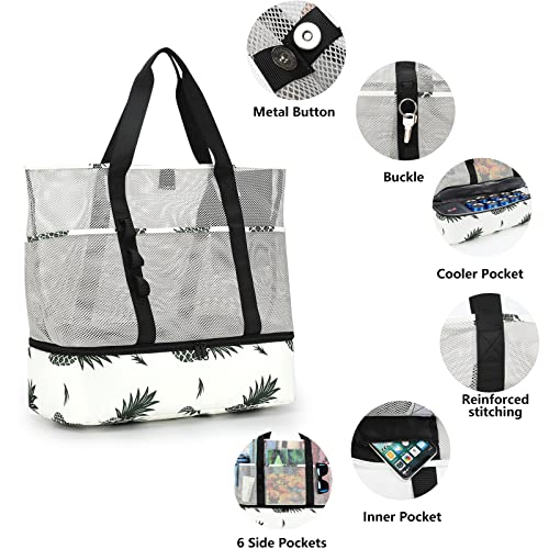 Image of Beach Bag with Cooler,Mesh Beach Bags for Women Sandproof for Pool and Swimming Travel Daily with Durable 8 Pocket
