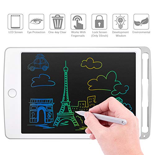 Tecboss LCD Writing Tablet Colorful Screen, Erasable Electronic Digital Drawing Pad Doodle Board (10in, Grey)