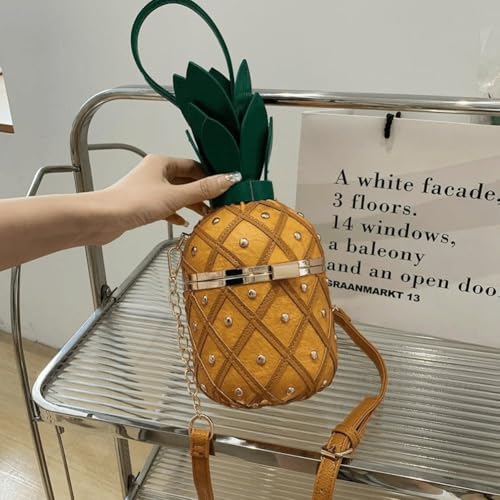 Pineapple Shape Handbag Beach Crossbody Bag Leather Chain Bag Fashionable Coin Purse for Women Girls Summer Travel4