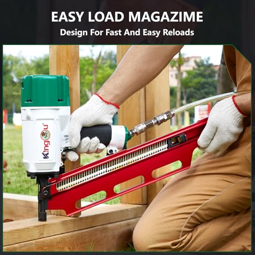 Image of KingOu Mexican Style 21 Degree NR2183M Light Weight (7.8lb) Framing Nailer, Pneumatic Framing Nail Gun with Aluminum Magazine, 2-Inch up to 3-1 /4-Inch Plastic Collated Full Head Framing Nails