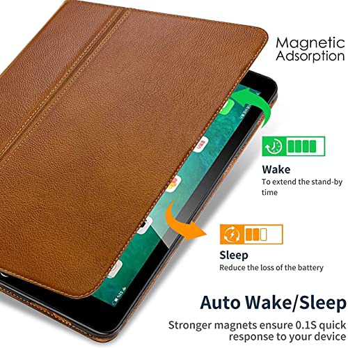 Gexmil Ipad 9.7 Inch 2018/2017 Case, Applies Cowhide Folio Cover For Ipad 6Th Gen / 5Th Gen Genuine Leather Case Also Applies To Ipad Air 2 / Ipad Air (Brown) #TOP4