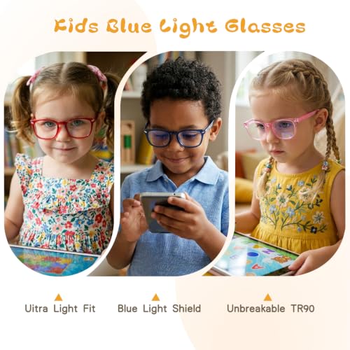 Image of Toddler Blue Light Glasses Anti-Glare Frame for Kids (2-6Y) | CHEERS DEVICES 3 /5Pack Kids Blue Light Glasses, Unbreakable Computer Eyewear (Blue,Green,Trans Blue,Pink,Red)