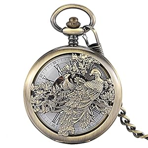 Hollow Phoenix Design Handmatig Mechanisch Bronzen Zakhorloge Vrouwelijke Cijfers Witte Wijzerplaat Draagbare Ketting Hanger Klok Geschenken voor heren